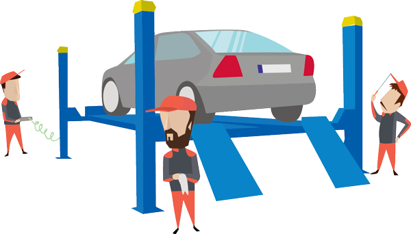 Ilustración de un taller mecánico